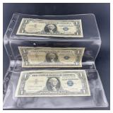 3 note lot $1 silver certificates 1957, 57a, 57b i