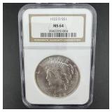 1922-d Peace Silver Dollar Ngc Ms64