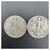 (2) 1945 Walking Liberty Silver Half Dollars