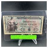 1948-51 US military pay cert 5 cents note