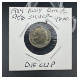 1964 Roosevelt dime toner die clip error SILVER