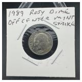 1989 Roosevelt dime  off center mint strike error
