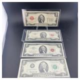 4 note $2 lot/set 1928, 1953, 1963, 1976