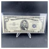 1953A $5 silver cert blue seal note hi grade