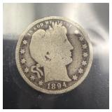 1894 Barber Silver Quarter