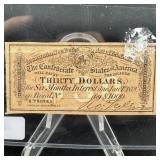 Confederate States Of America $30 Bond Certificate