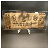 1841 Farmers Bank Bucks County $2 Obsolete Note