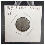 1868 3 cent nickel  xf
