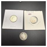 (3) Silver Dimes Including Barber, Mercury & Roose