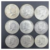 (9) 40% Silver Kennedy Half Dollars
