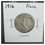 1916 French Franc Coin