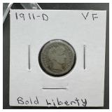 1911-D Barber Silver Dime