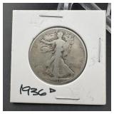 1936-D Walking Liberty Silver Half Dollar
