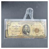 1929 $5 Federal Reserve Bank Note Chicago