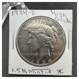 1934-D Peace Silver Dollar High Grade
