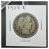 1908-D Barber Silver Half Dollar