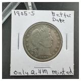 1905-S Barber Silver Half Dollar