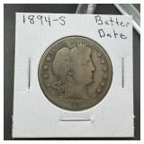 1894-S Barber Silver Half Dollar