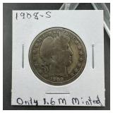 1908-S Barber Silver Half Dollar