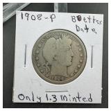 1908-P Barber Silver Half Dollar