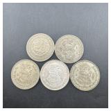 (5) Mexico Un Peso Silver Coins