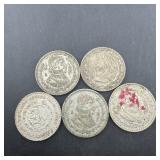 (5) Mexico Un Peso Silver Coins
