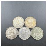 (5) Mexico Un Peso Silver Coins
