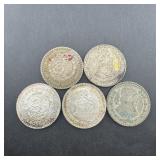 (5) Mexico Un Peso Silver Coins