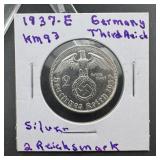 1937-E Germany Third Reich 2 Reichsmark Silver Coi