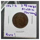 1867-A Prussia Germany 3 Pfennigs Coin