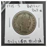 1915-S Barber Silver Half Dollar