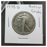 1938-D Walking Liberty Silver Half Dollar