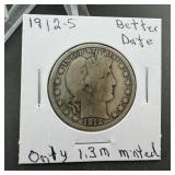 1912-S Barber Silver Half Dollar