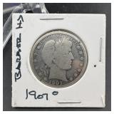 1907-O Barber Silver Half Dollar