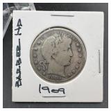 1909 Barber Silver Half Dollar