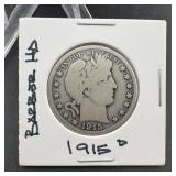 1915-D Barber Silver Half Dollar