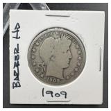1909 Barber Silver Half Dollar