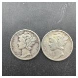 1942 & 1945 Silver Mercury Dimes