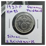 1937-F Germany Third Reich 2 Reichsmark Silver Coi