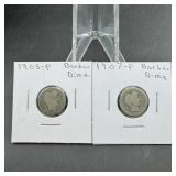 (2x the Bid) Barber Silver Dimes 1907-P & 1908-P