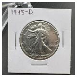 1945-D Walking Liberty Silver Half Dollar
