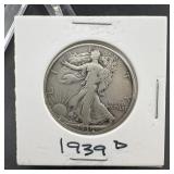 1939-D Walking Liberty Silver Half Dollar