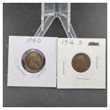 (2) 1916 Wheat Cent Pennies Includes 1916-S & 1916