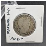 1908-D Barber Silver Half Dollar