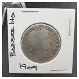 1909 Barber Silver Half Dollar