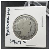 1907-S Barber Silver Half Dollar