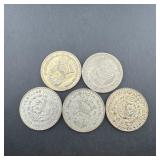 (5) Mexico Un Peso Silver Coins