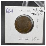 1864 Large Date Two-Cent Shield Piece With Motto