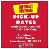 Pick-up: Wednesday, June 3rd: 11 A.m.-6 P.m. Only!