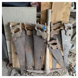 Lot of One-Man Hand Saws & Pickaxe